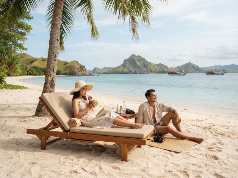 bersantai di pantai Labuan Bajo