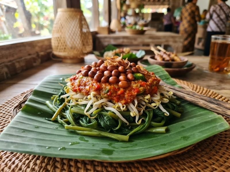 Plecing kangkung sebagai hidangan khas dalam perjalanan kuliner Lombok