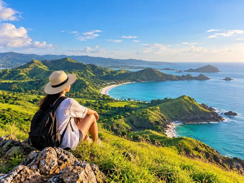 Traveler menikmati pemandangan alam Lombok dari ketinggian