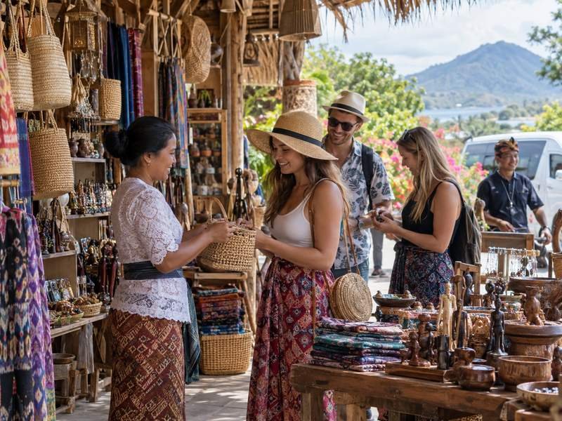 suasana belanja oleh oleh dalam perjalanan wisata Lombok