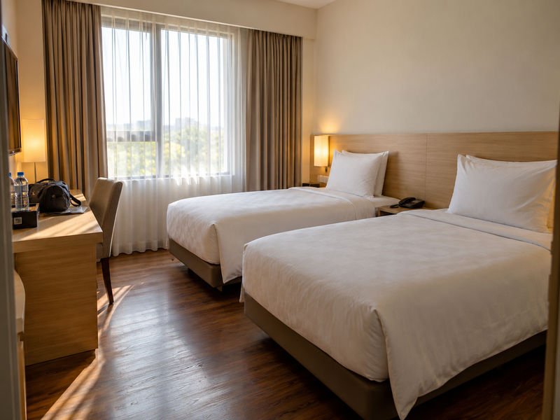 Ilustrasi kamar twin hotel di Mataram