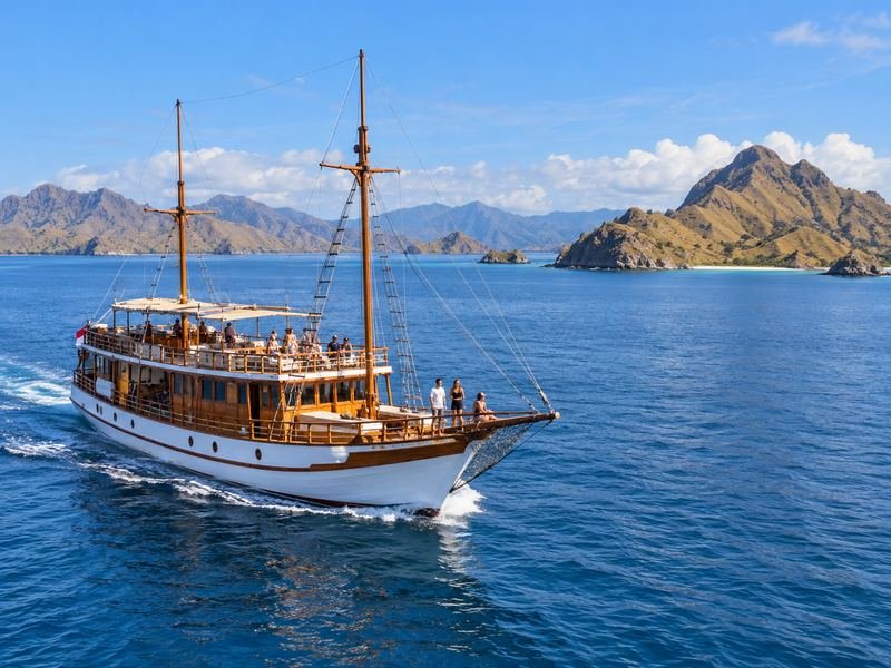 Kapal wisata komodo tour lombok to flores berlayar menuju kawasan Komodo dan Labuan Bajo