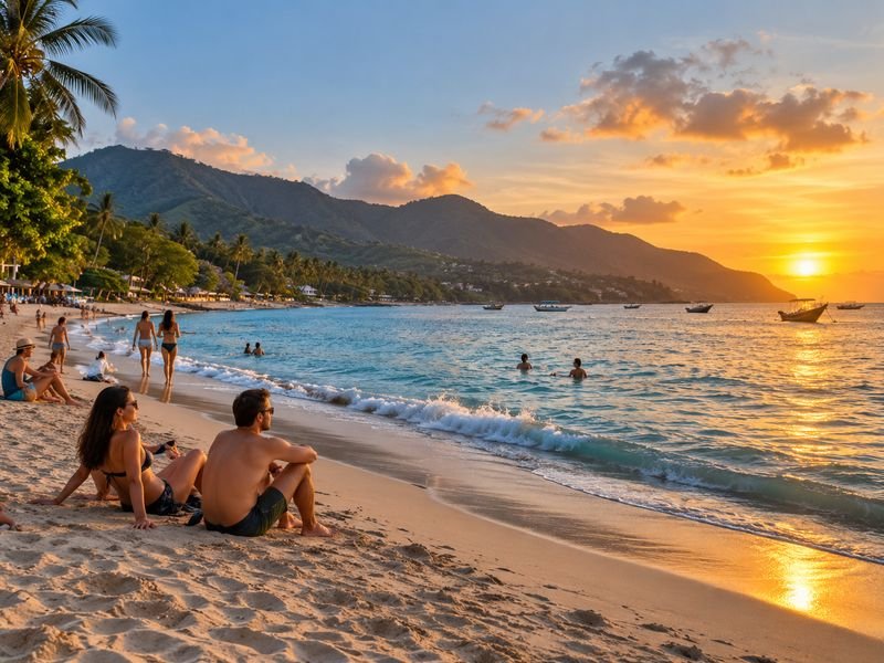 Wisatawan bersantai menikmati suasana Pantai Senggigi