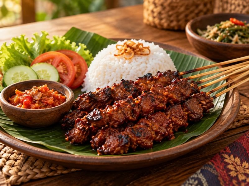 hidangan sate rembiga nasi hangat Lombok