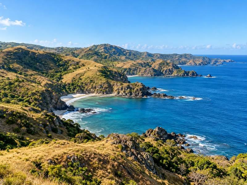 panorama bukit pesisir lombok selatan saat cuaca cerah