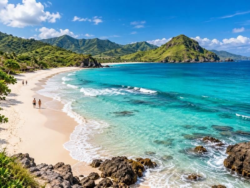panorama pantai indah di lombok nusa tenggara barat dengan pasir putih dan laut biru