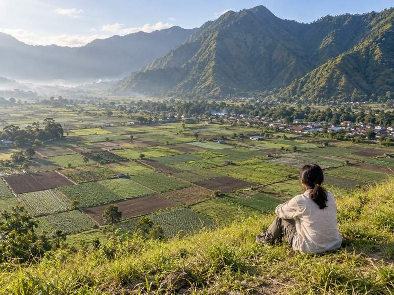 pemandangan petak sawah dari Bukit Selong Sembalun