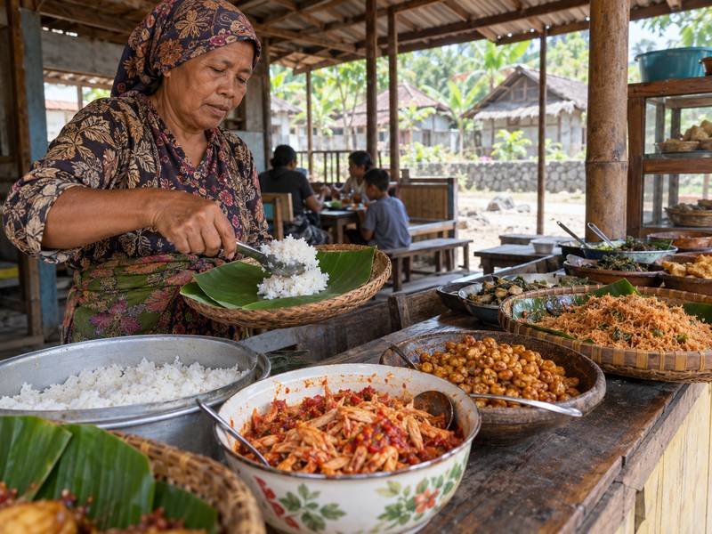 penyajian nasi puyung lombok
