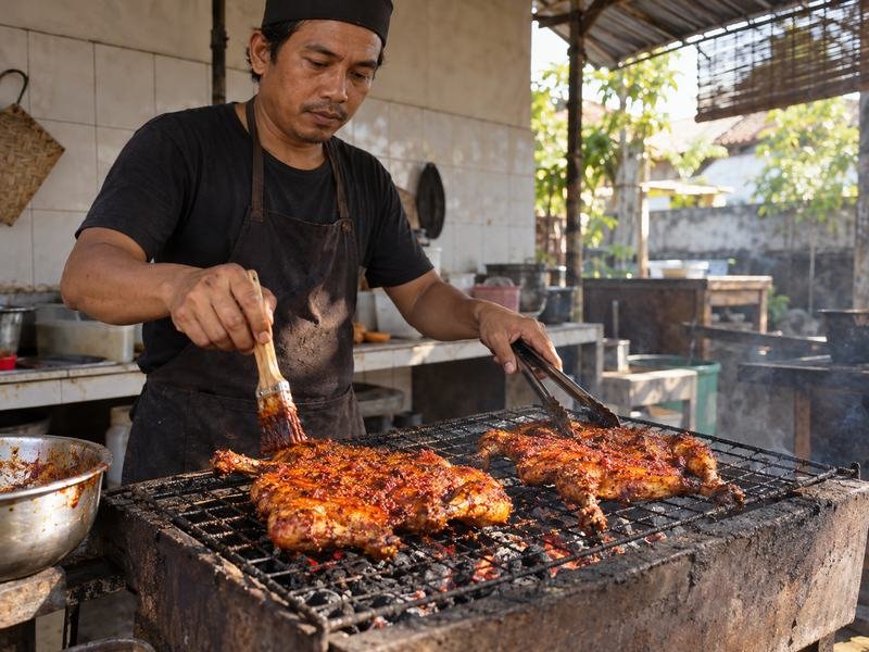 proses membakar ayam taliwang khas Lombok