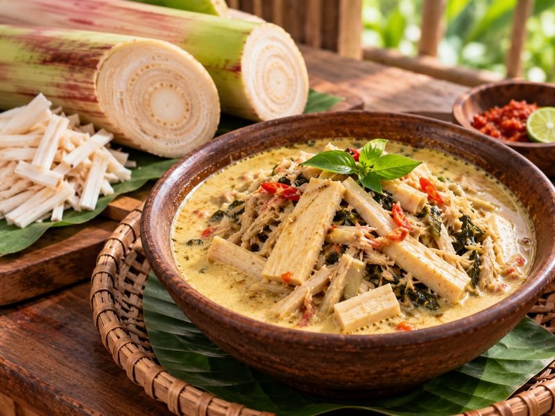 sajian ares Lombok berbahan batang pisang muda