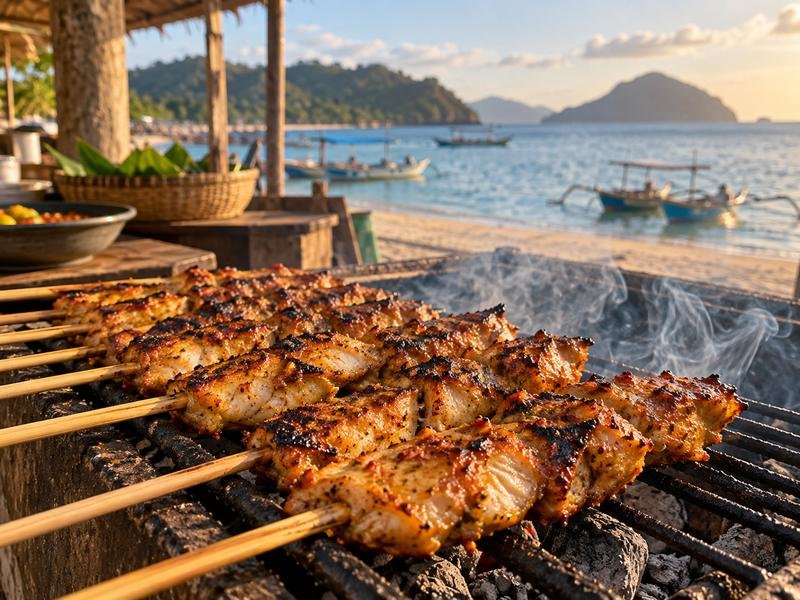 sate ikan tanjung dipanggang di tepi pantai lombok