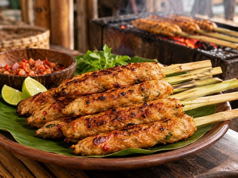sate pusut bakar dengan sambal dan jeruk limau
