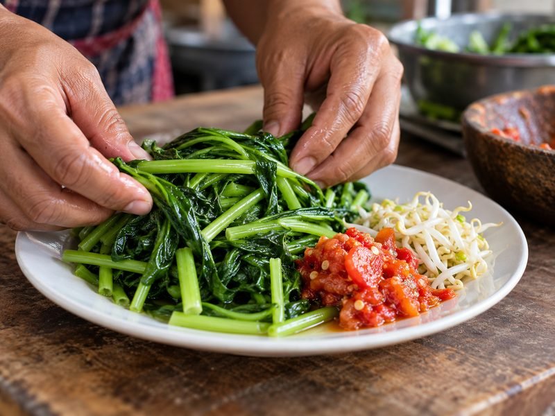 Tekstur kangkung pelecing Lombok