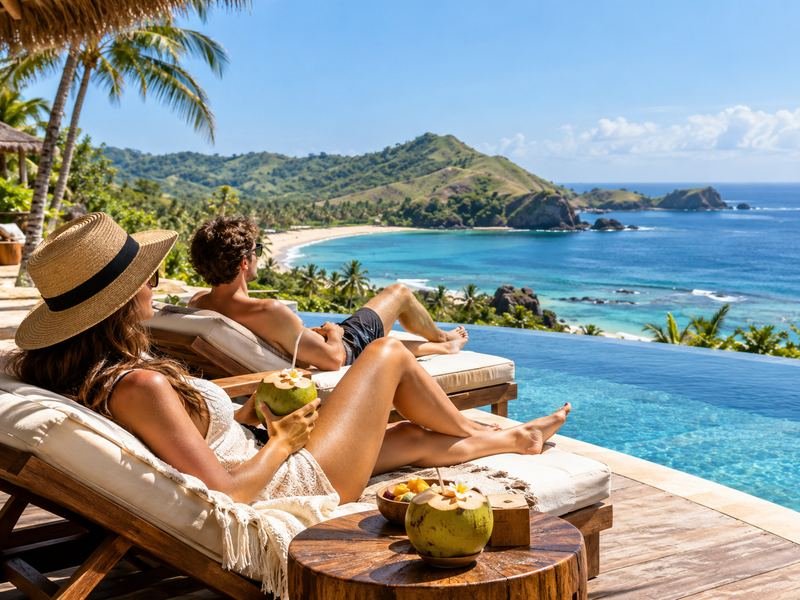 traveler menikmati liburan santai di Lombok